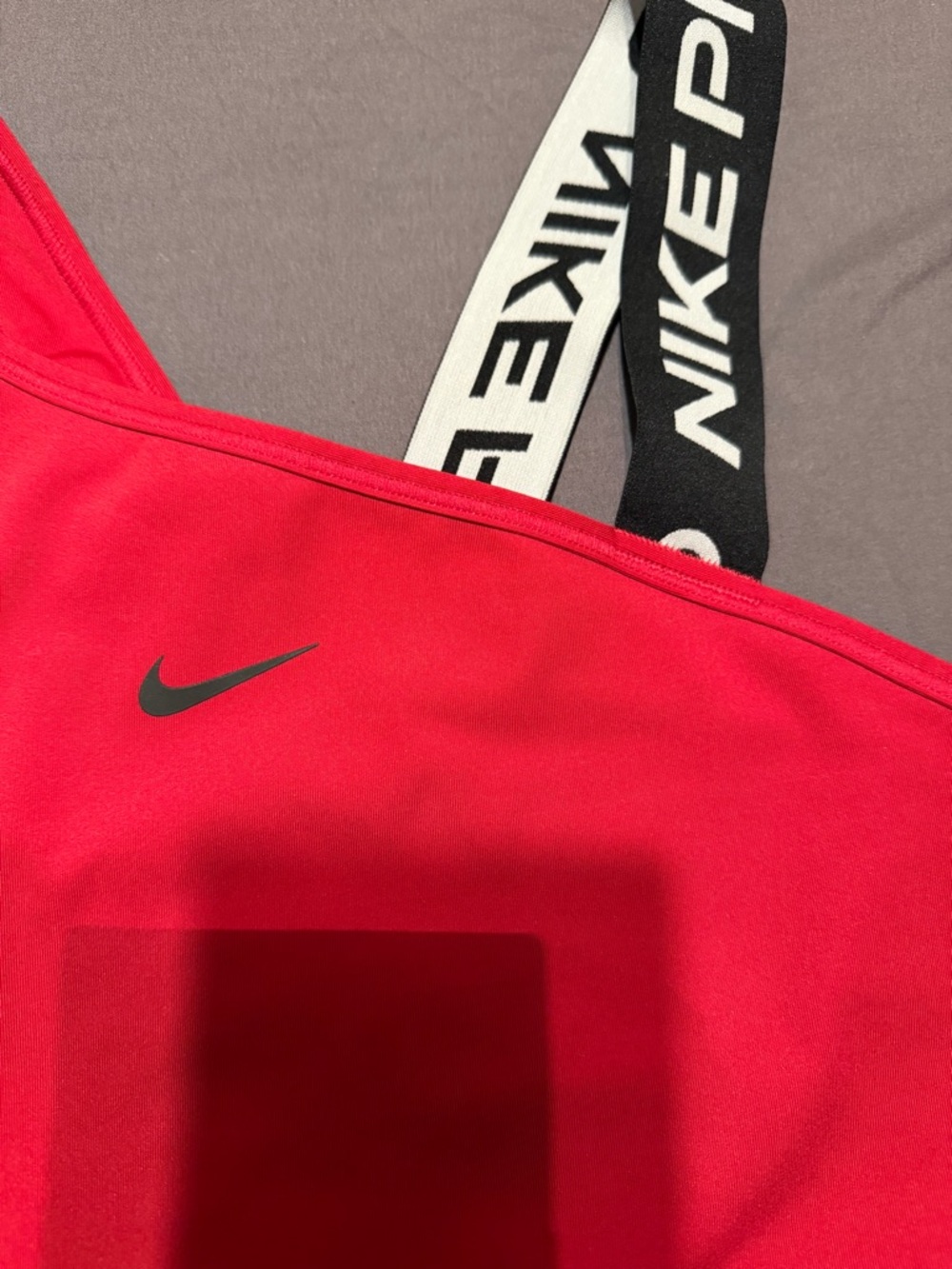 Nike Red One-Shoulder Sports Bra with Black Logo Strap - Picture 2 of 3